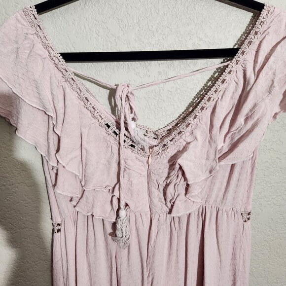 Simplee Dress Womens Medium Light Pink Maxi Dress Ruffle Sleeves & Lace Fairy - Picture 7 of 13